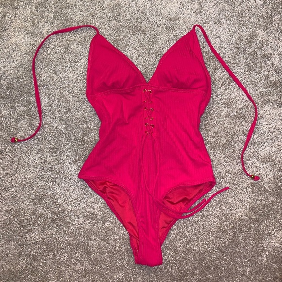 Bongo Pink / Red One Piece Laced Swimsuit size S - Picture 4 of 12